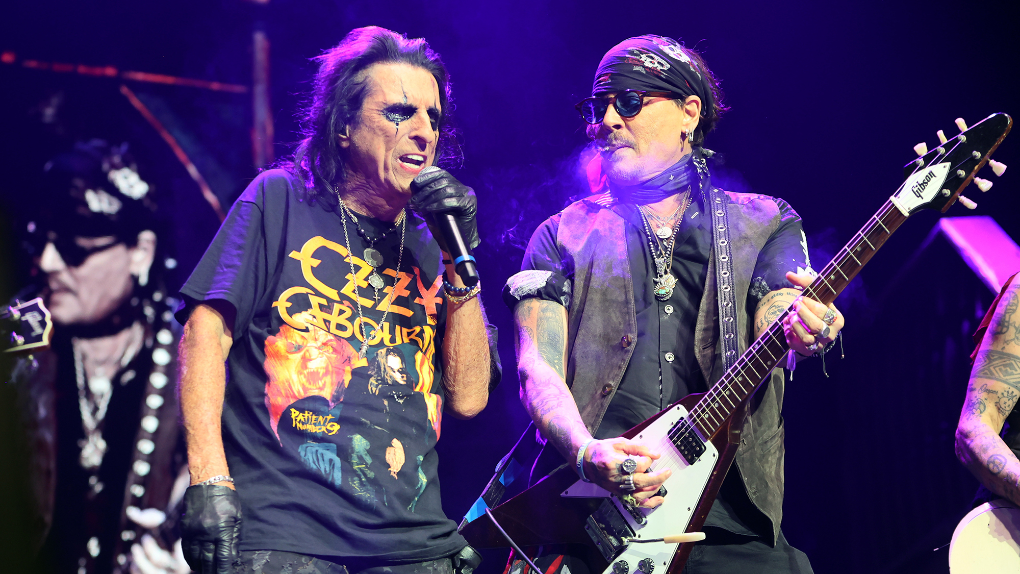 Alice Cooper and Johnny Depp perform onstage during a concert at The O2 Arena on July 25, 2025 in London, England