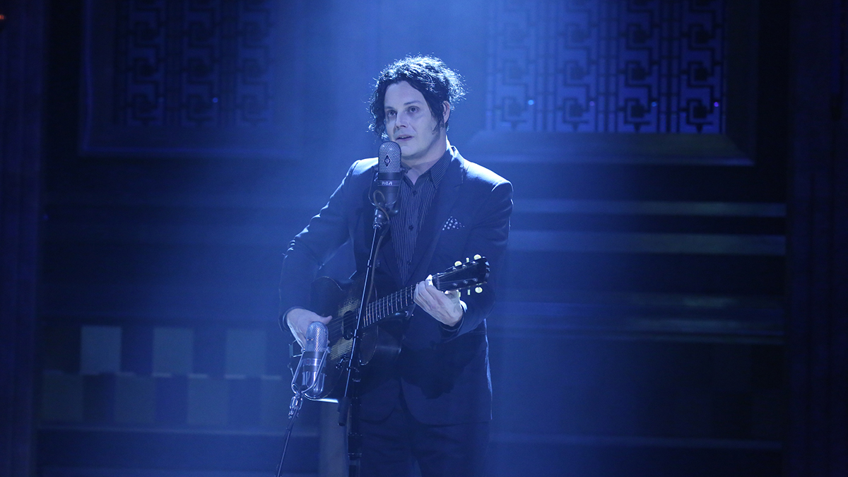Jack White playing acoustic guitar on Jimmy Fallon