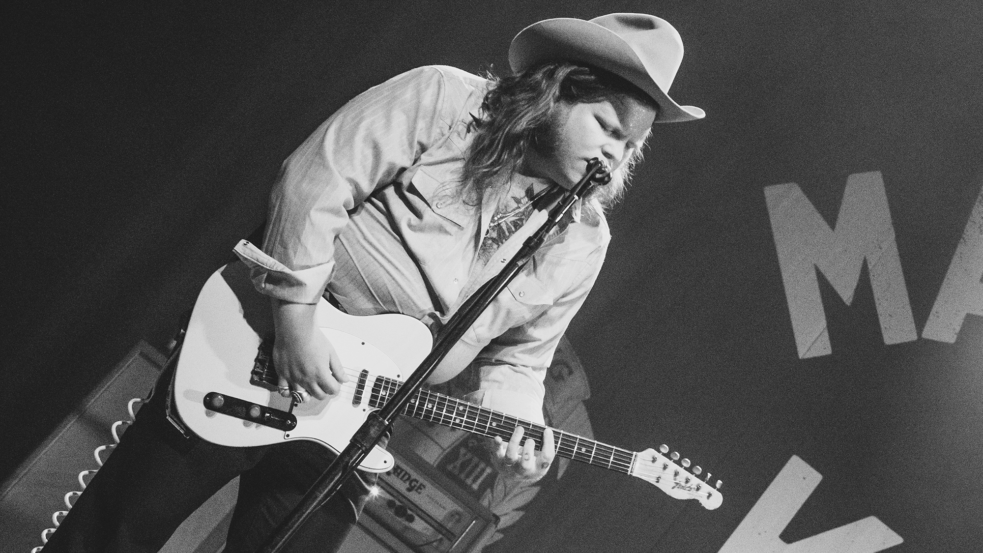Marcus King playing Rory Gallagher's white Fender Telecaster in Belgium