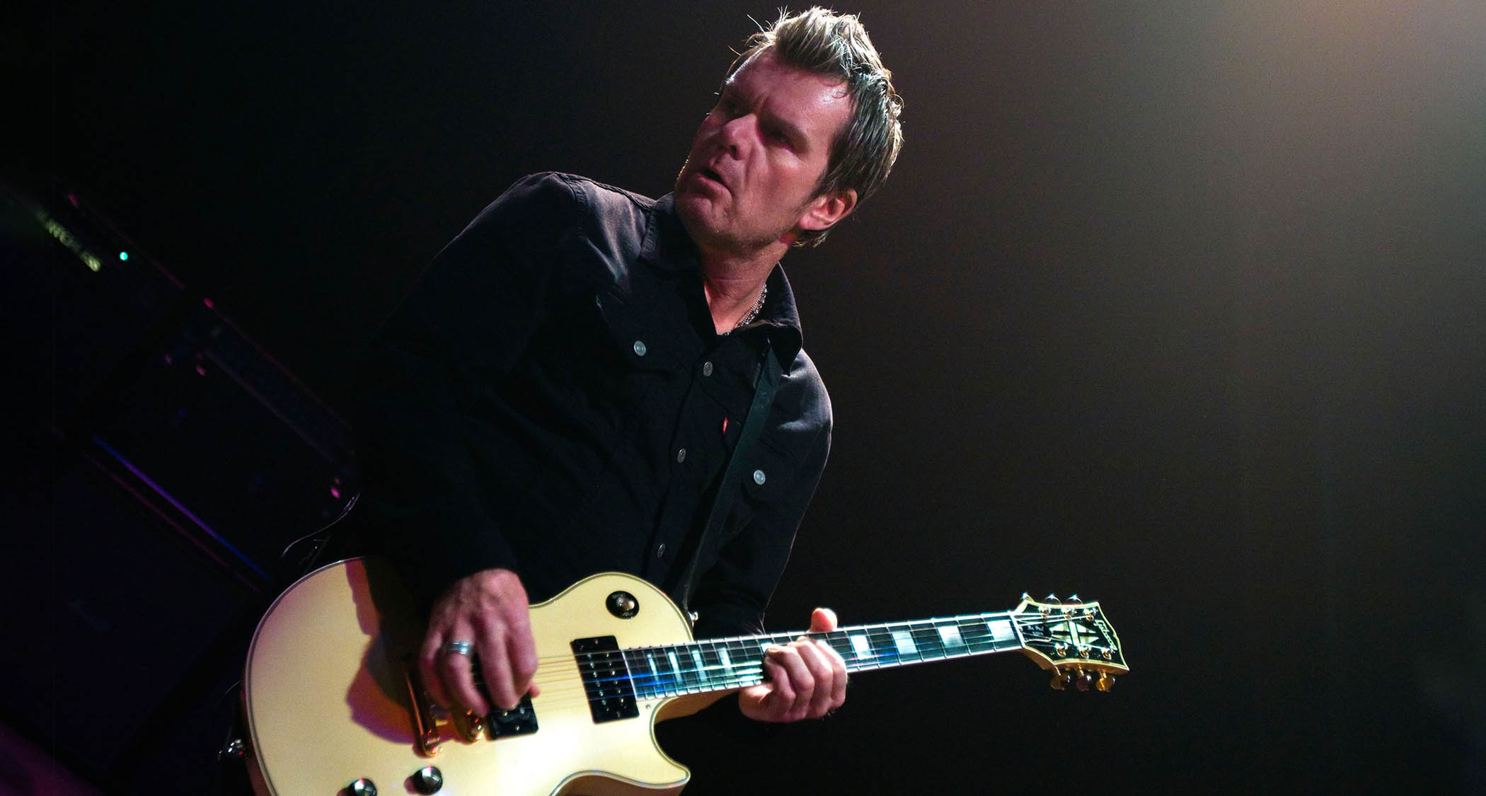 Billy Duffy of The Cult plays his Les Paul Custom live at the Filmore Detroit, in 2010.